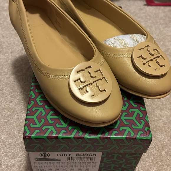 Tory Burch Shoes - Tory Burch Beige Flats with Logo Detail